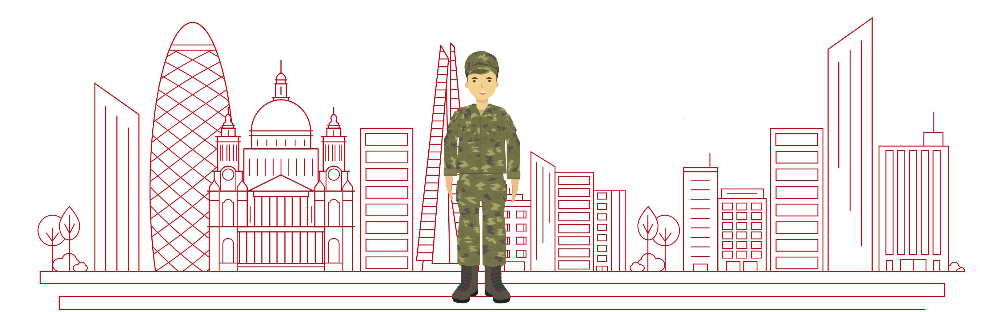 Graphic showing a female officer in front of a city skyline