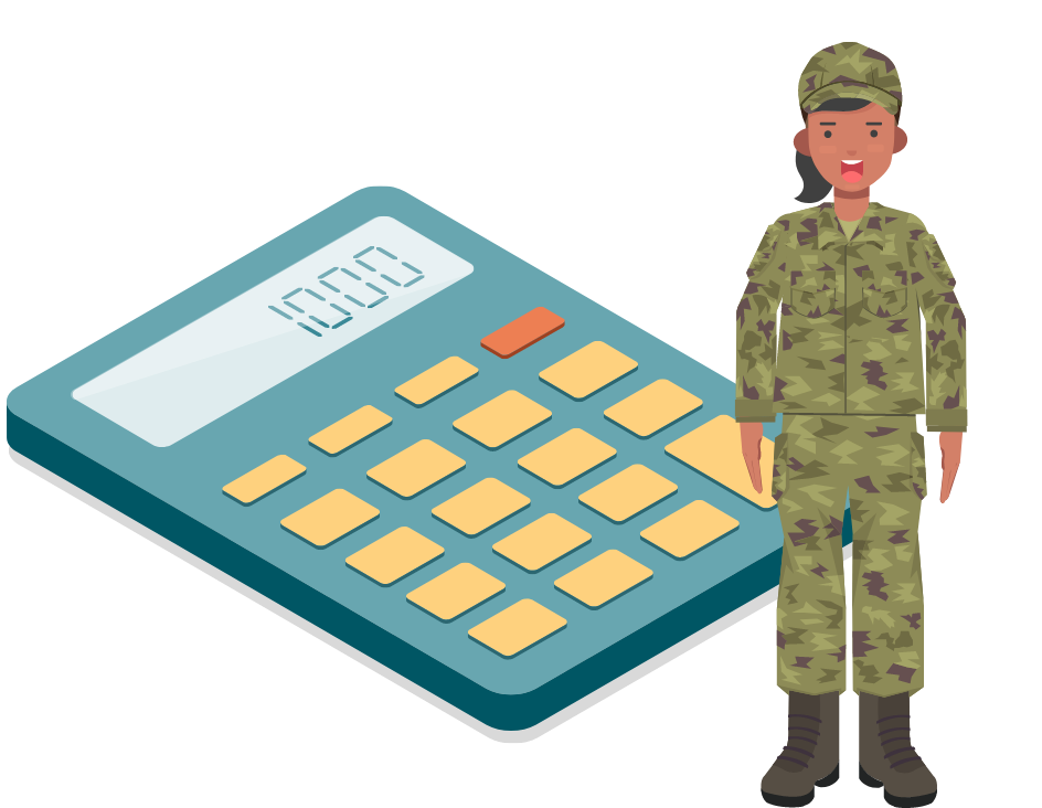 Graphic showing a female officer next to an oversized calculator