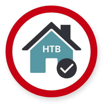 Graphic showing a red circle with a house and the letters "HTB" inside of it