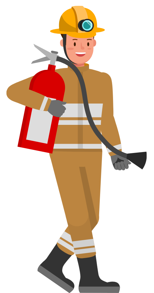 Graphic showing a fireman holding a fire extinguisher