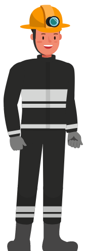 Graphic showing a fireman in protective uniform