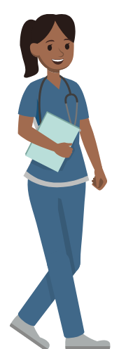 Graphic showing a female NHS worker in scrubs holding a chart