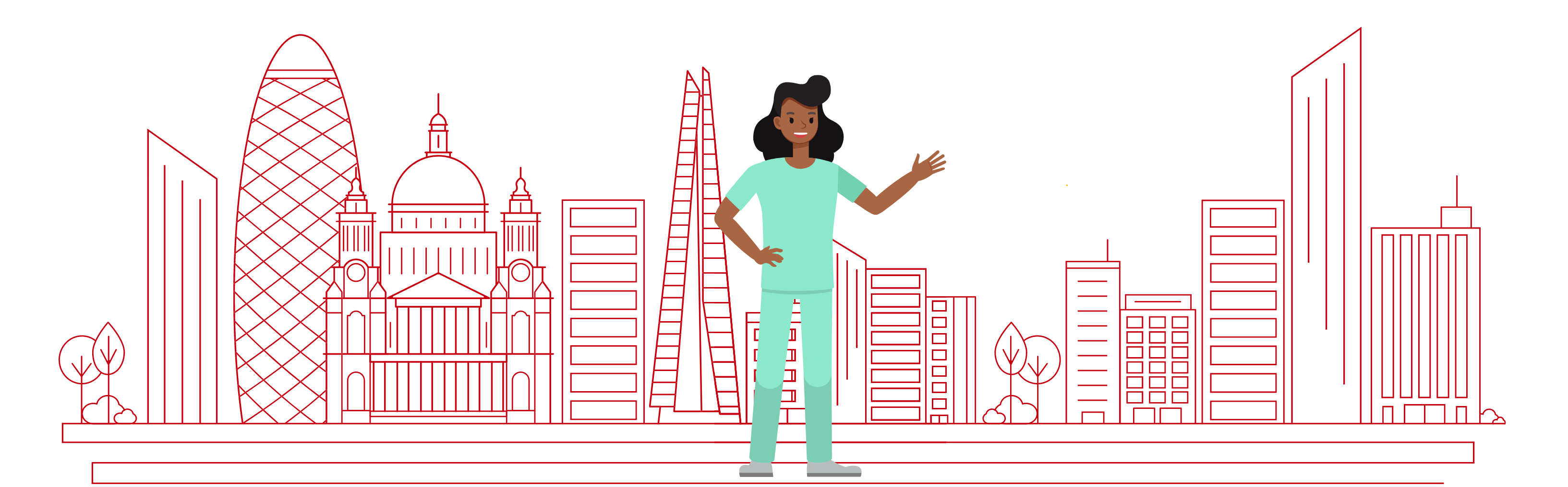 Graphic showing a female nurse in front of a city skyline