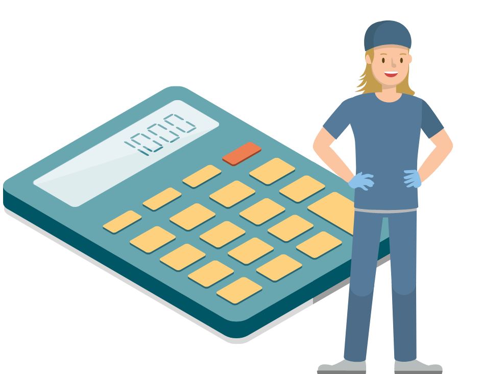 Graphic shwoing a male nurse next to an oversized calculator