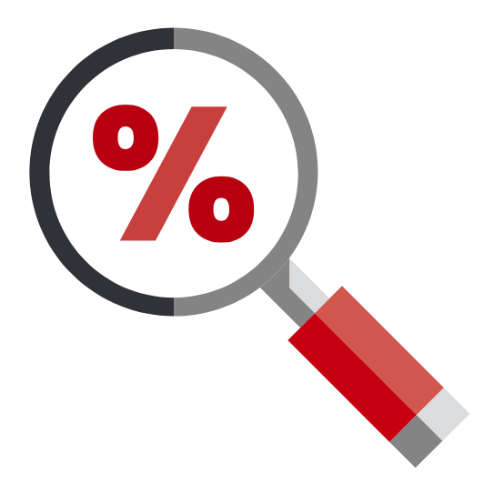 Graphic showing a percent sign inside a magnifying glass 