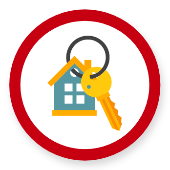 Graphic showing a red circle with some house keys inside of it