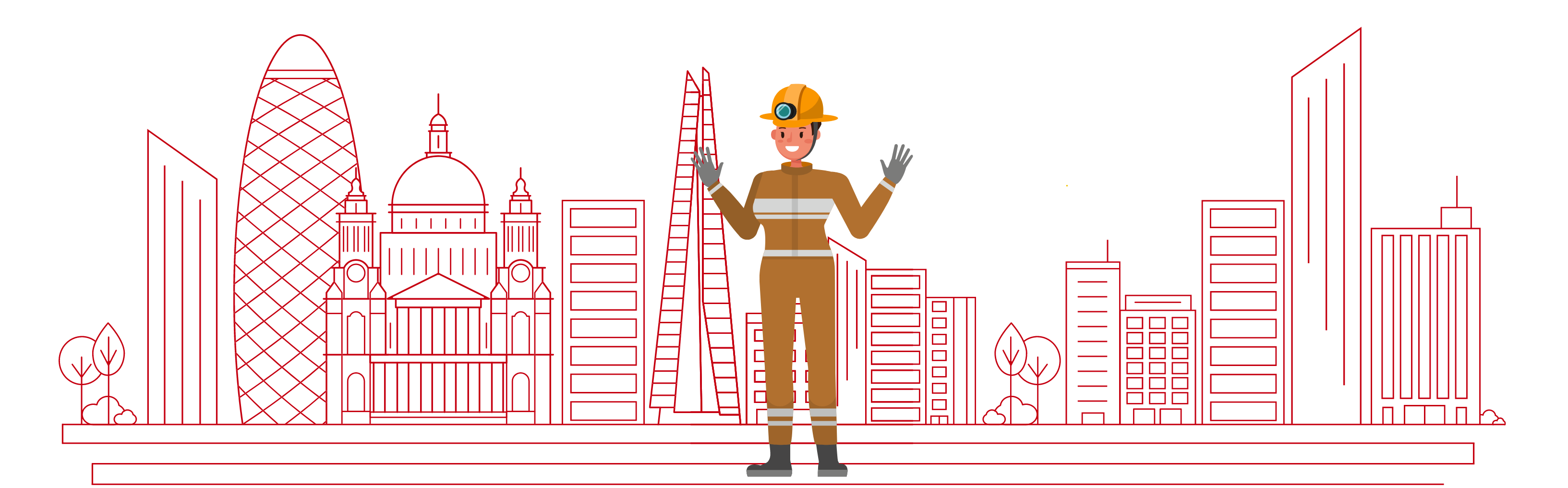 Graphic showing a firewoman in front of a city skyline