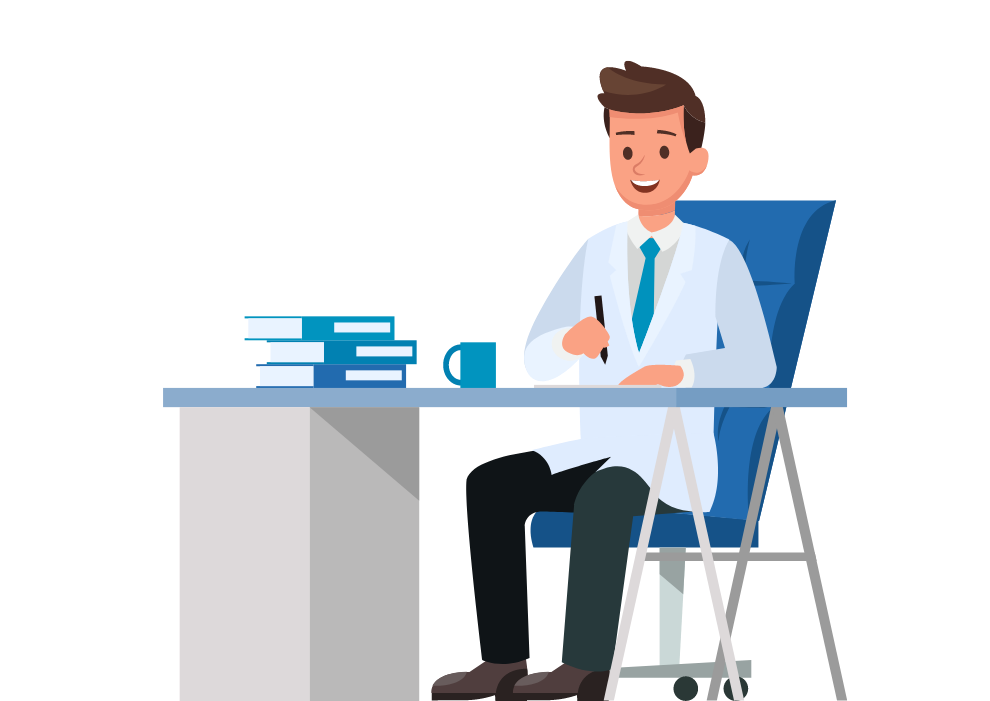 Graphic showing a doctor sitting at his desk